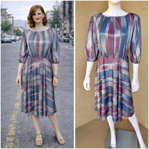 Vintage 70s Monochromatic & Muted Tones Striped Dress